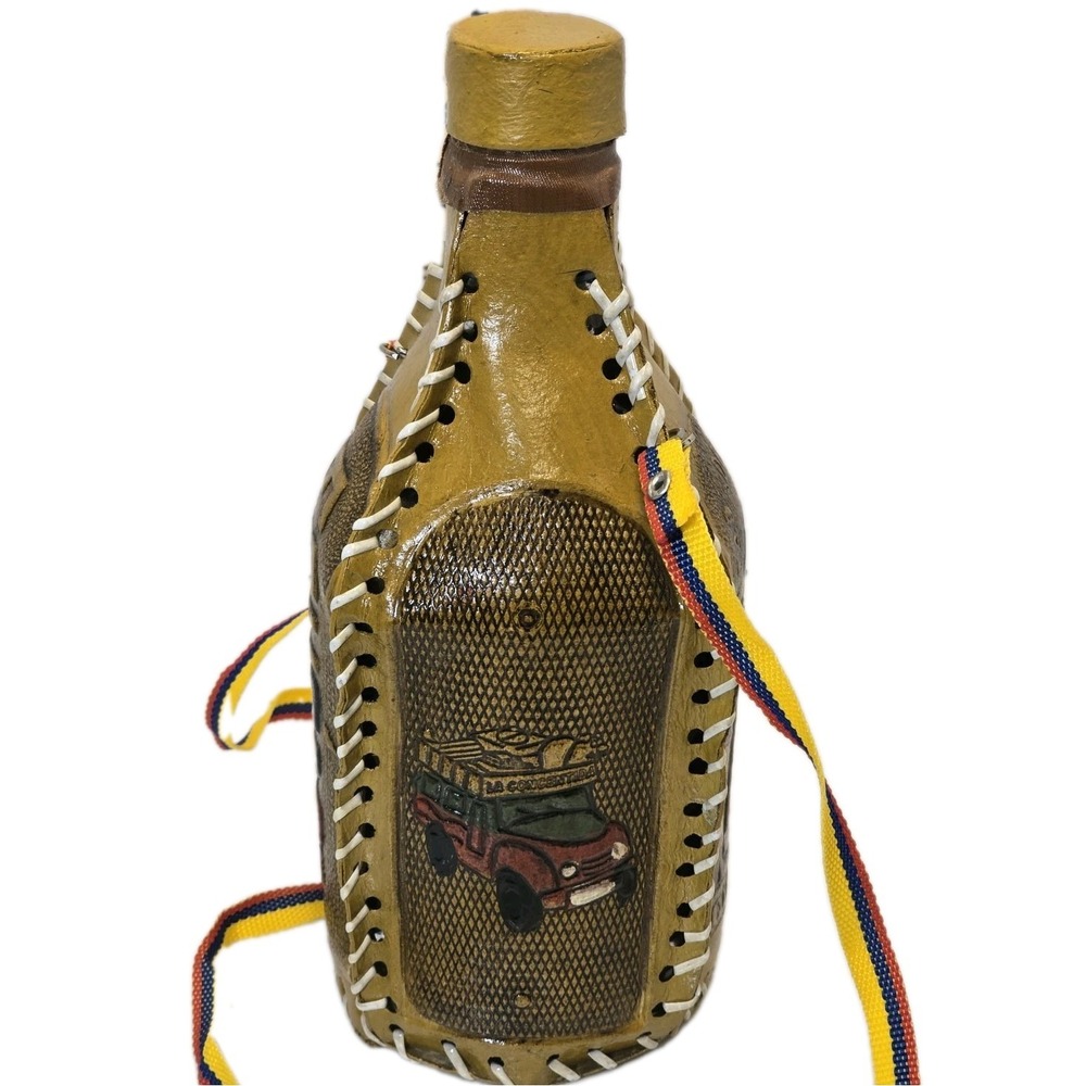 Vintage Leather Wrapped ECUADOR Liquor‎ Bottle Decanter With Strap Boho Hippie